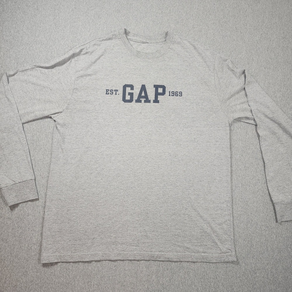 Gap Long Sleeve Graphic Tee Mens XL Heather Grey Good Est 1969 Logo Crewneck